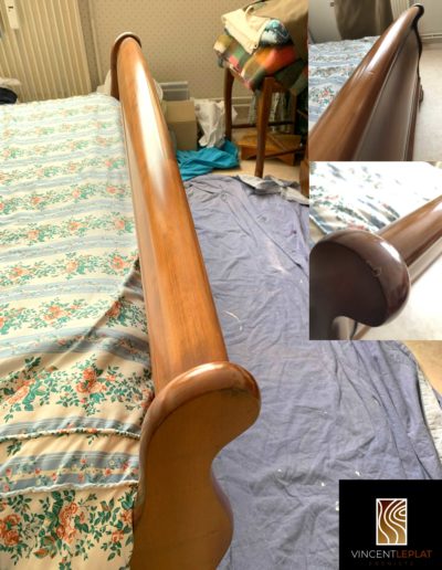 Restauration d'un pied de lit abîmé par enfoncements multiples