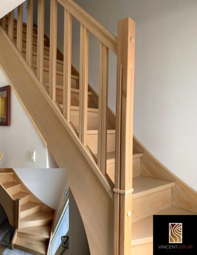 Restauration d'un escalier avec recollage d'un poteau